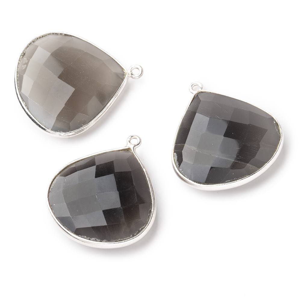 26x26mm Silver .925 Platinum Dark Grey Moonstone faceted heart Pendant 1 piece