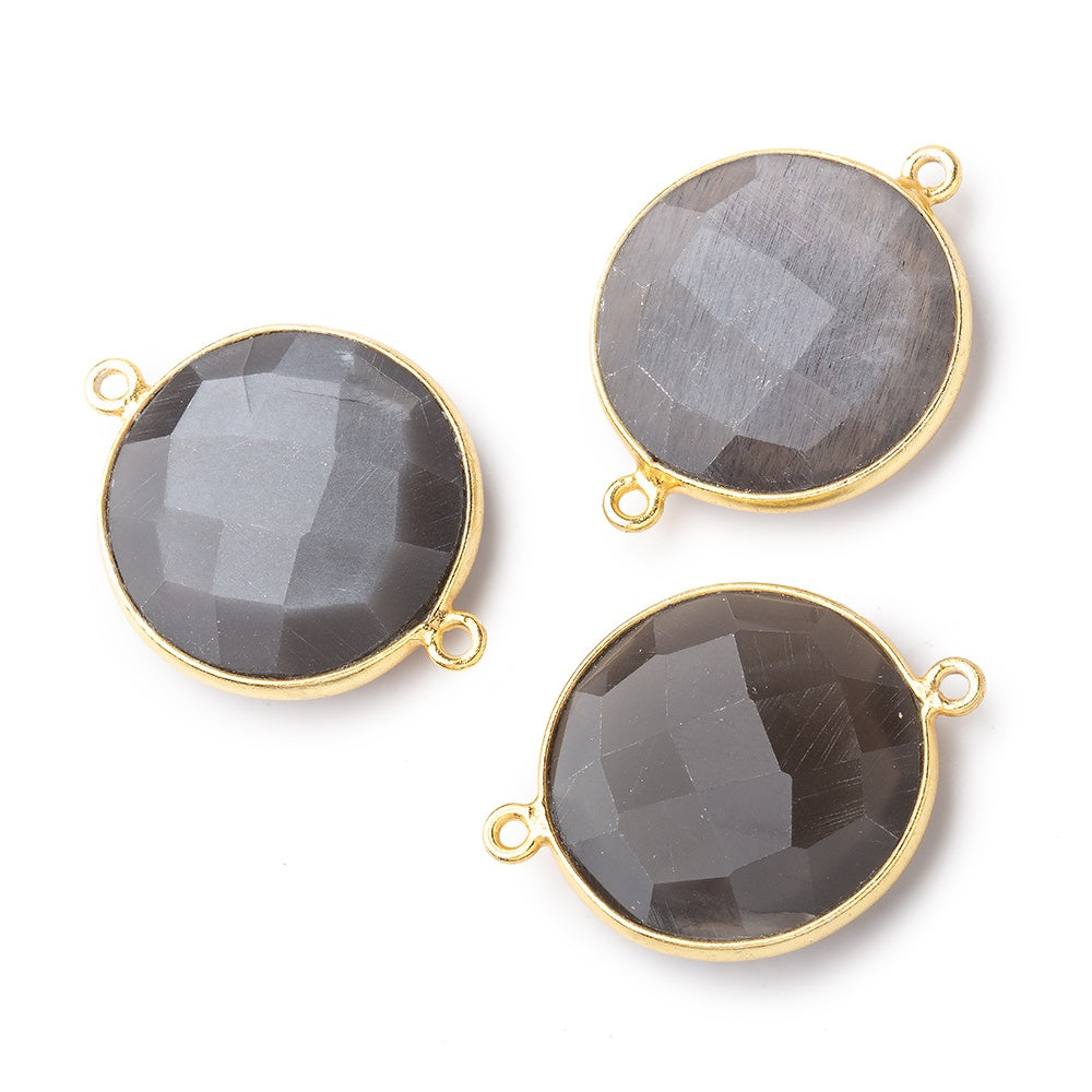 22mm Vermeil Bezeled Platinum Brownish Grey Moonstone Coin Focal Bead Connector 1 piece