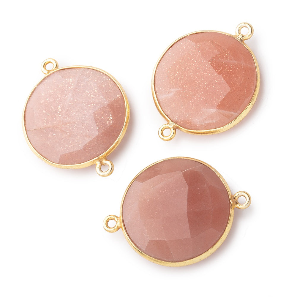 22mm Vermeil Bezeled Angel Skin Peach Moonstone Coin Focal Bead Connector 1 piece