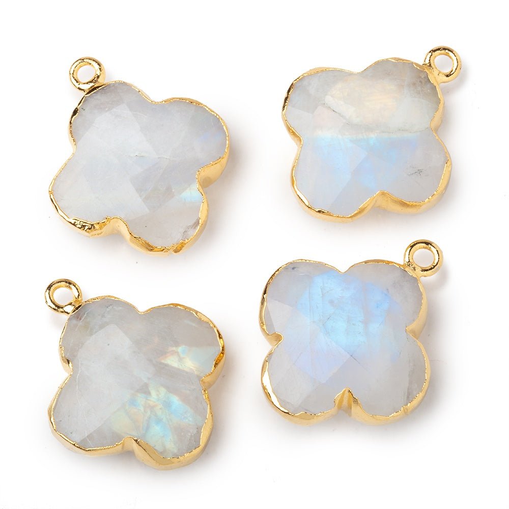 18mm Gold Leafed Rainbow Moonstone Quatrefoil Pendant 1 focal piece