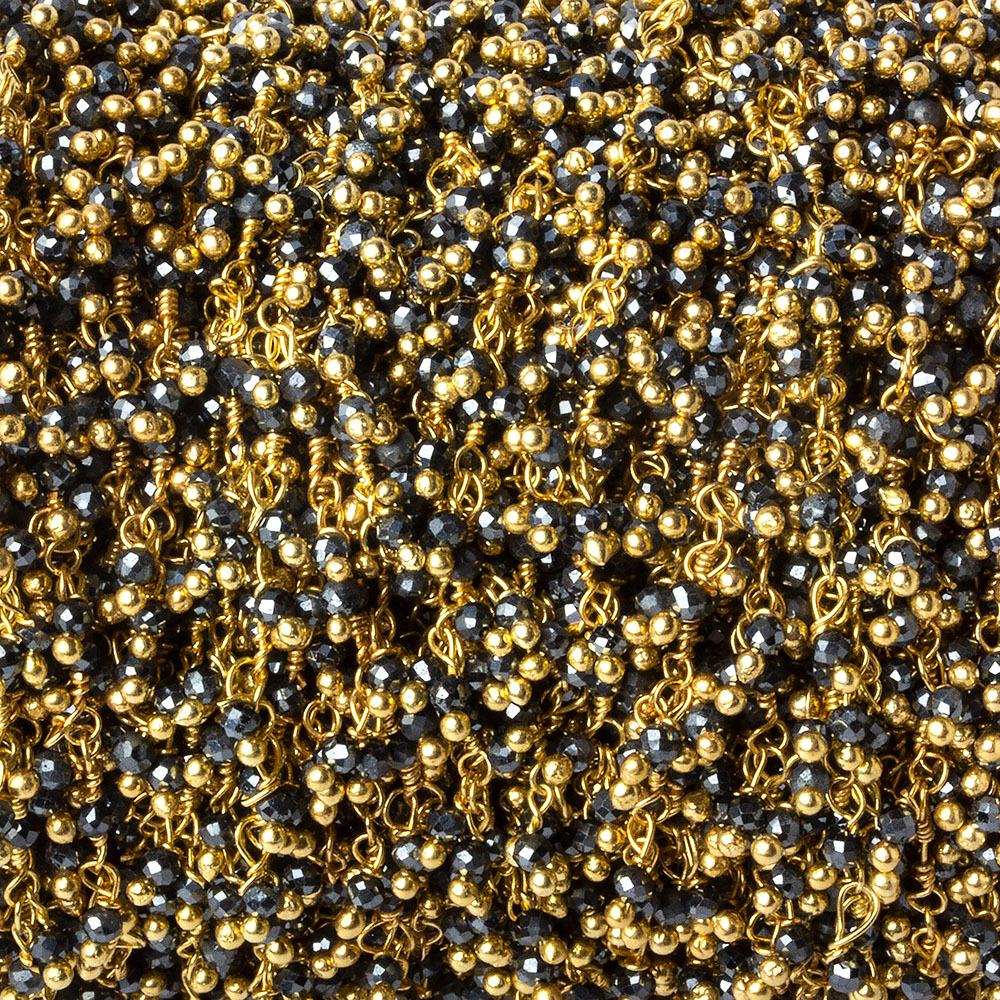 1.8mm Hematite micro faceted round Gold Dangling Chain by the foot