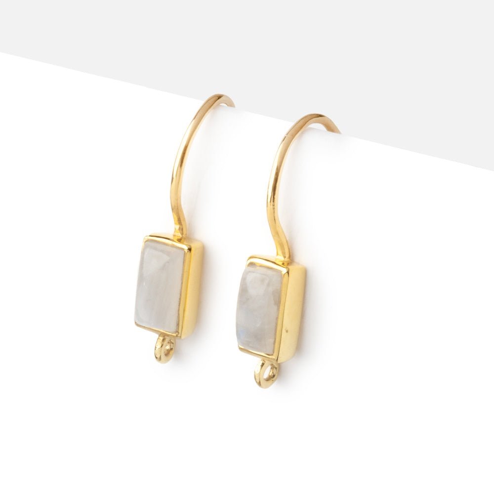 18mm Rainbow Moonstone Plain Baguette Ear Wire Set of 2 pieces