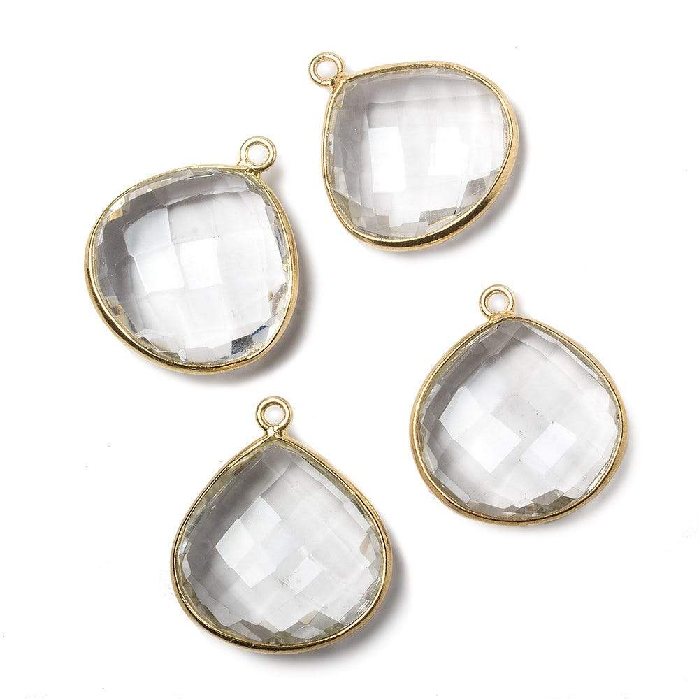 18mm Vermeil Bezeled Crystal Quartz faceted Heart Focal Pendant 1 piece