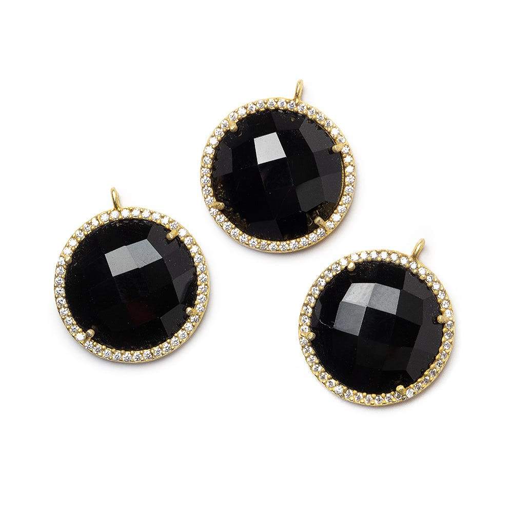 18mm Vermeil CZ Bezel & Black Chalcedony faceted coin Pendant 1 piece