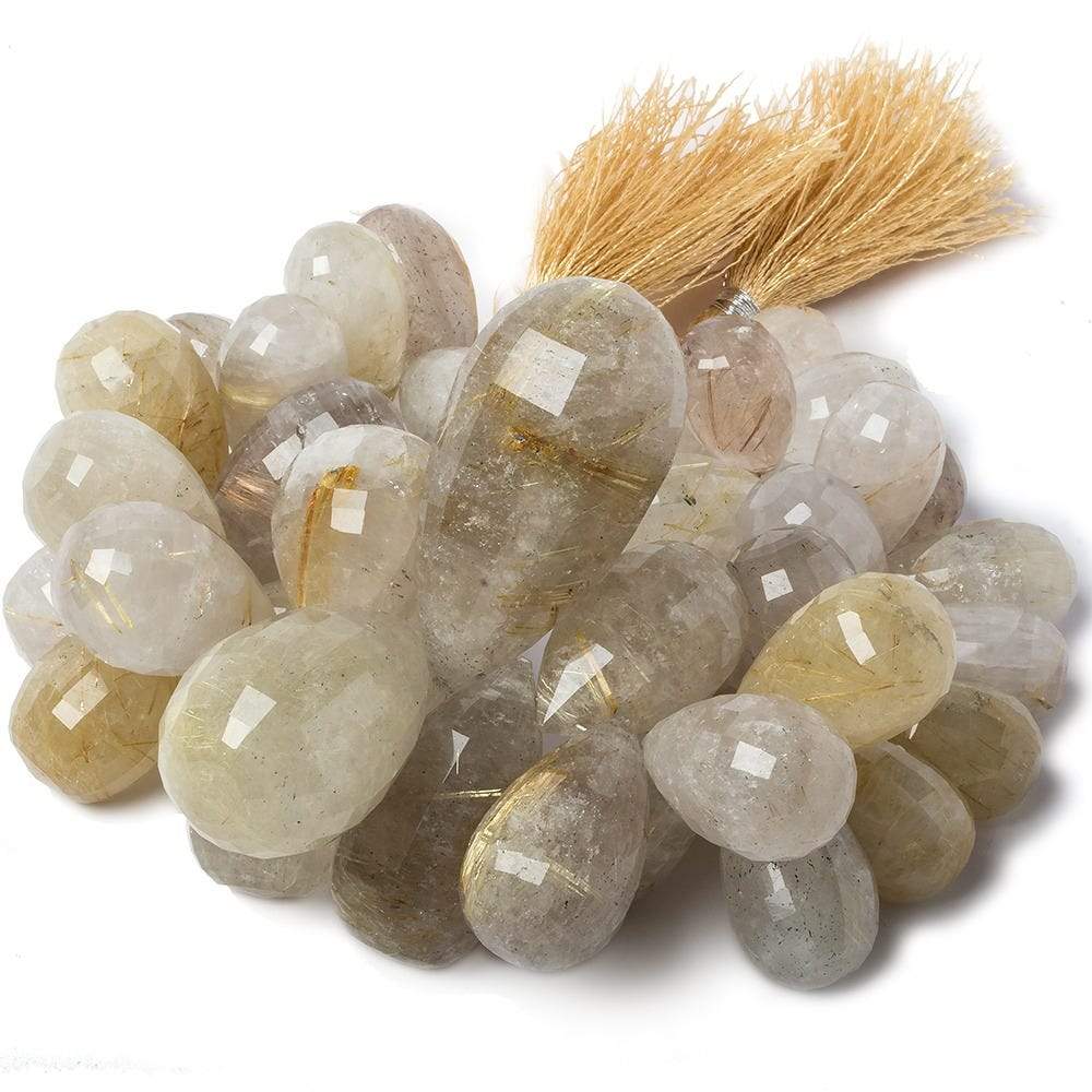 18x11-43x22mm Rutilated Milky Quartz Tear Drop Beads 8.5 inch 44 pieces