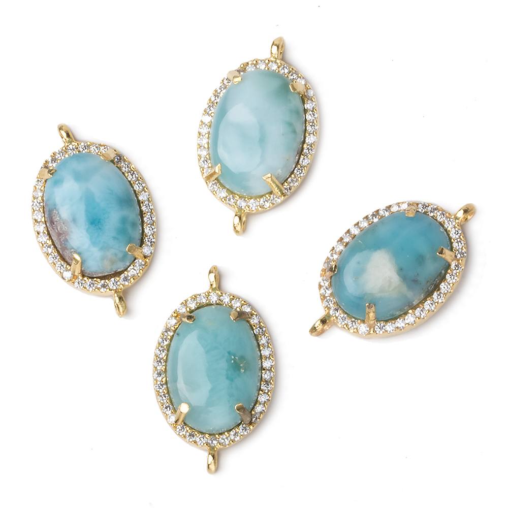 18x13mm Vermeil Bezel White CZ and Larimar Oval Connector 1 focal piece