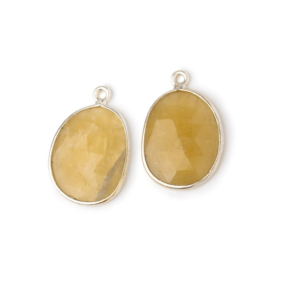 18x15mm .925 Silver Bezel Yellow Beryl Faceted Freeform Set of 2 Pendants