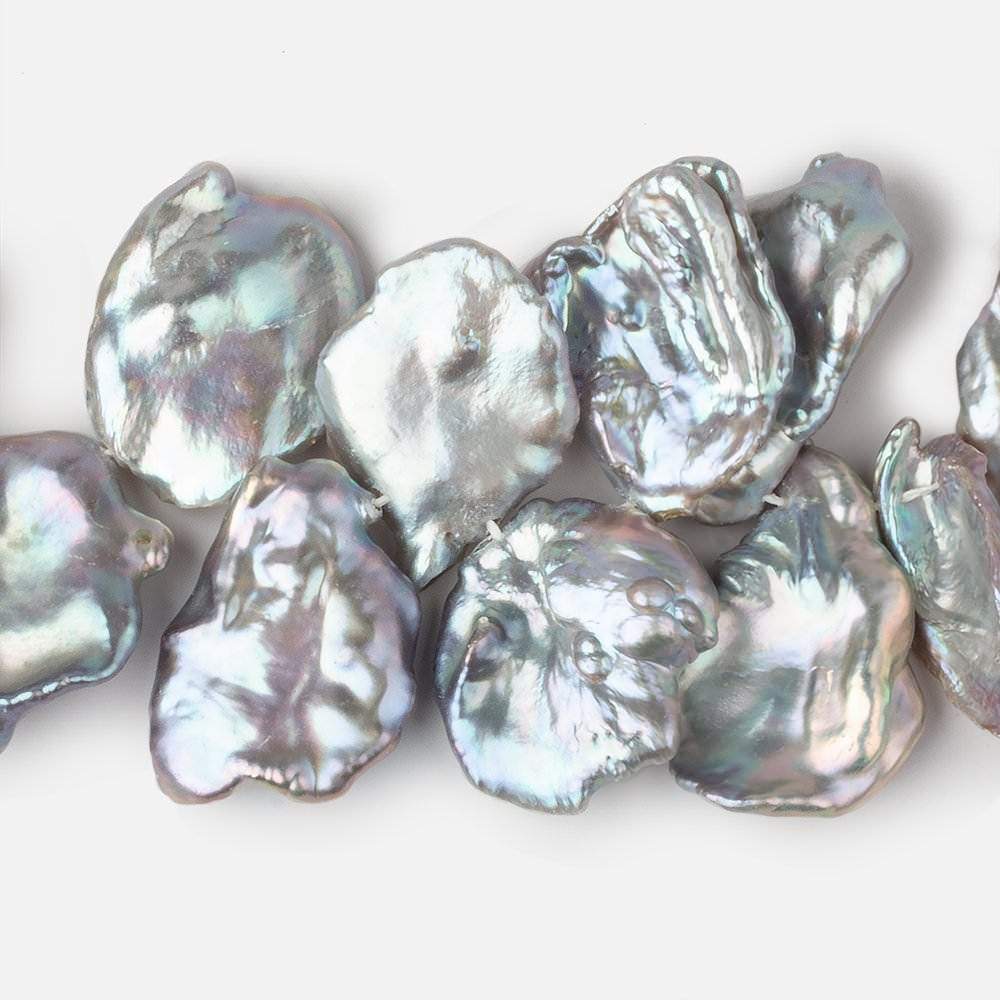 18x18-30x19mm Silver Peacock Ultra Keshi Freshwater Pearls 18 inch 51 pcs AAA