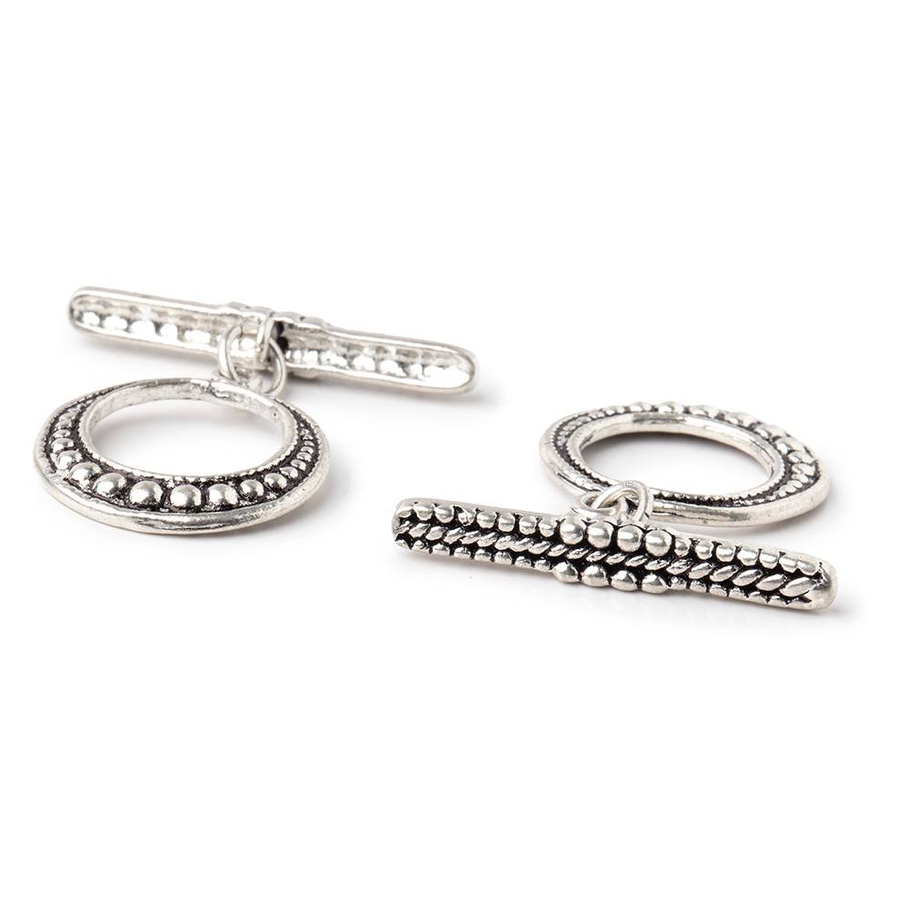 18x18mm Antiqued Sterling Silver Moroccan Granulated Bead Design Toggle 1 piece