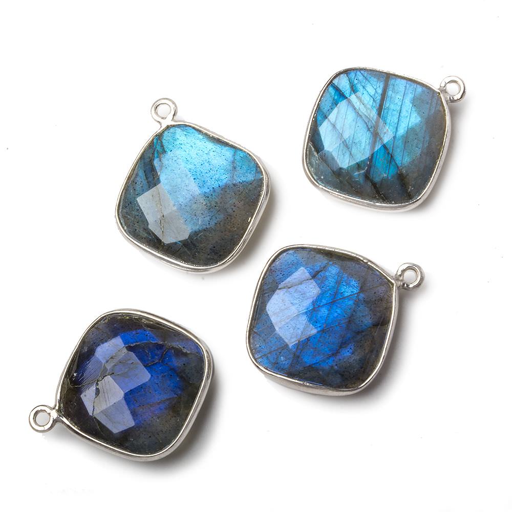 18x18mm Silver .925 Bezel Labradorite faceted pillow Pendant 1 piece