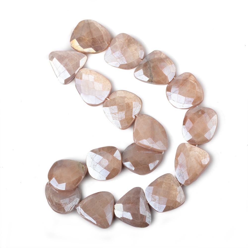 18x19-25x17mm Mystic Peach Moonstone Faceted Flat Nuggets 13.5 inch 13 beads
