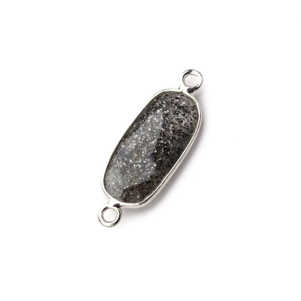 18x8mm Silver .925 Bezeled Celestial Quartz elongated oval Connector 1 focal bead