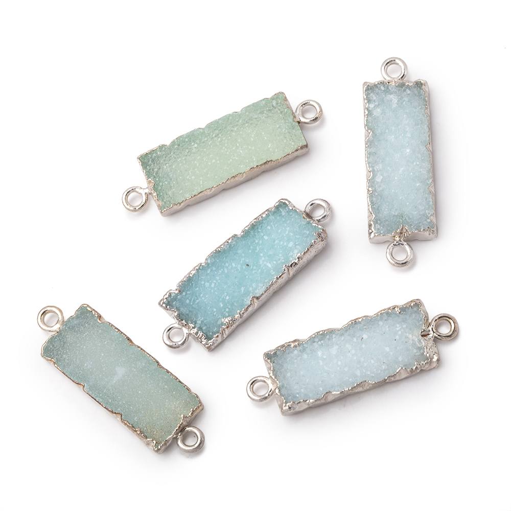 18x8mm Silver Leafed Blue Drusy Bar Connector 1 focal piece