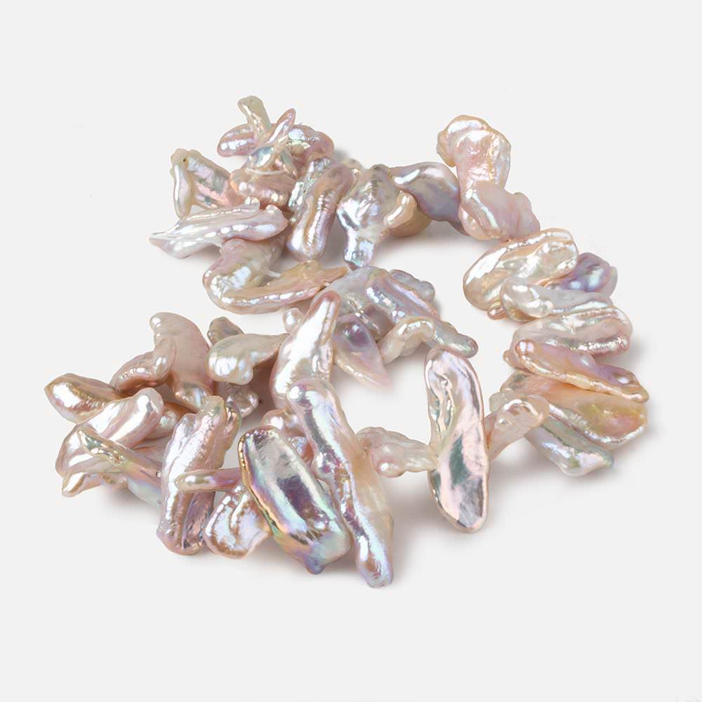 18x9-35x11mm Tri Color Side Drilled Biwa Freshwater Pearls 15 inch 44 pcs AA