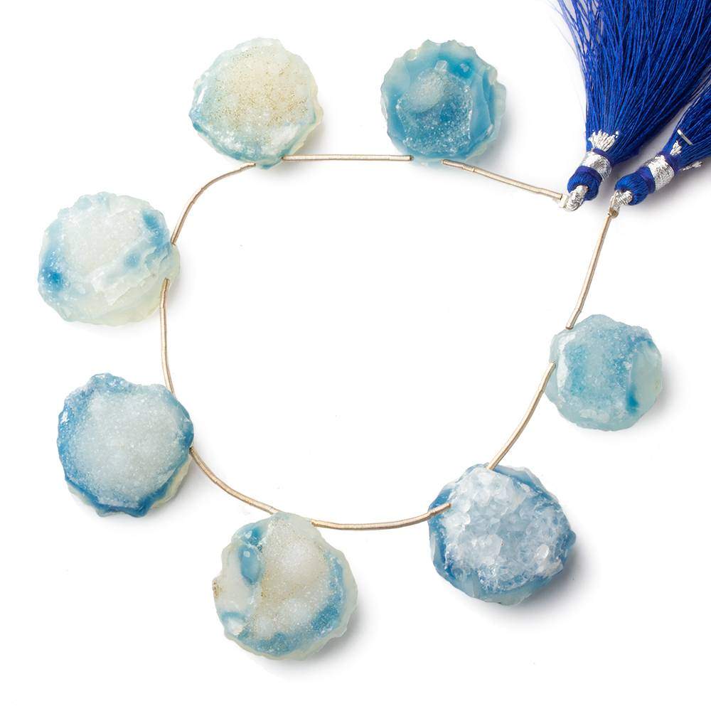 19-23mm Polar Ice Blue Agate Hammer Faceted Drusy Coin Beads 7 pieces