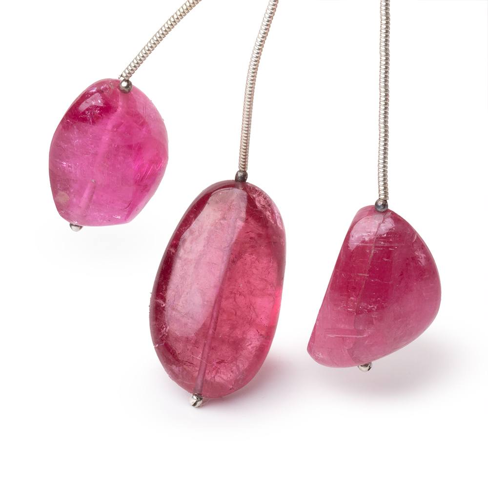 19-26mm Rubellite Tourmaline Plain Nugget Focal Beads Set of 3 AA