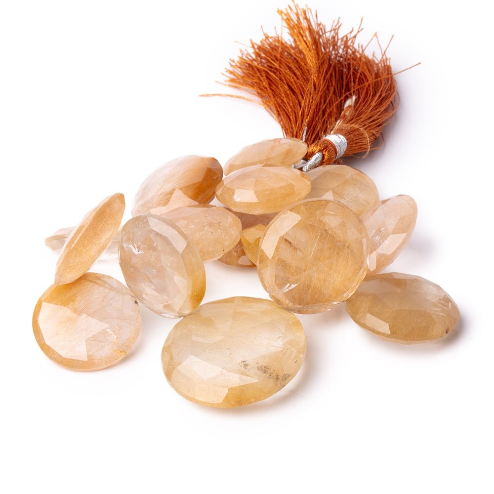 19-29mm Rutilated Quartz Top Drill Faceted Coin Beads 7 inch 15 pieces