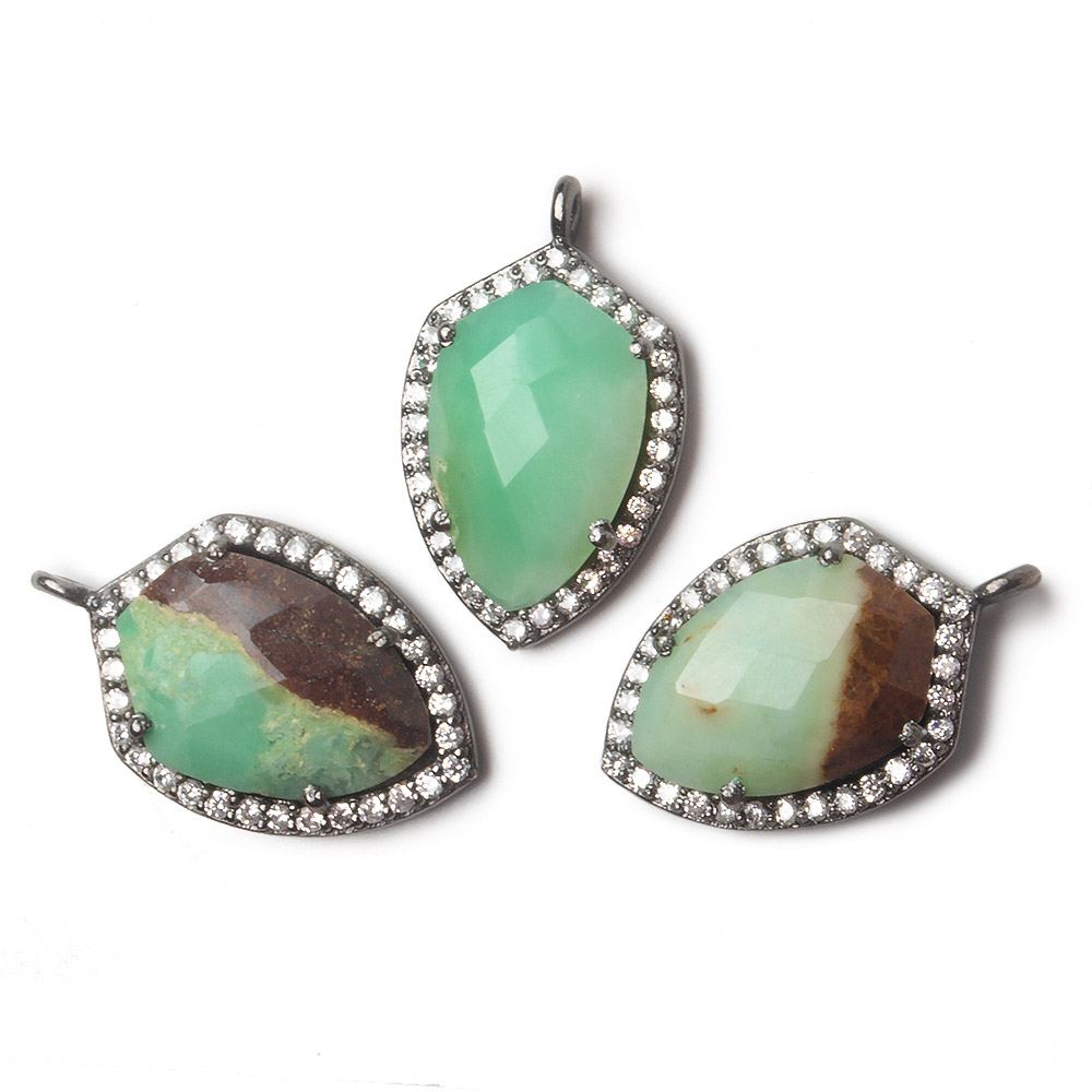 19.5x15mm Black Gold Bezel White CZ and Chrysoprase & Matrix Shield Pendant 1 focal piece