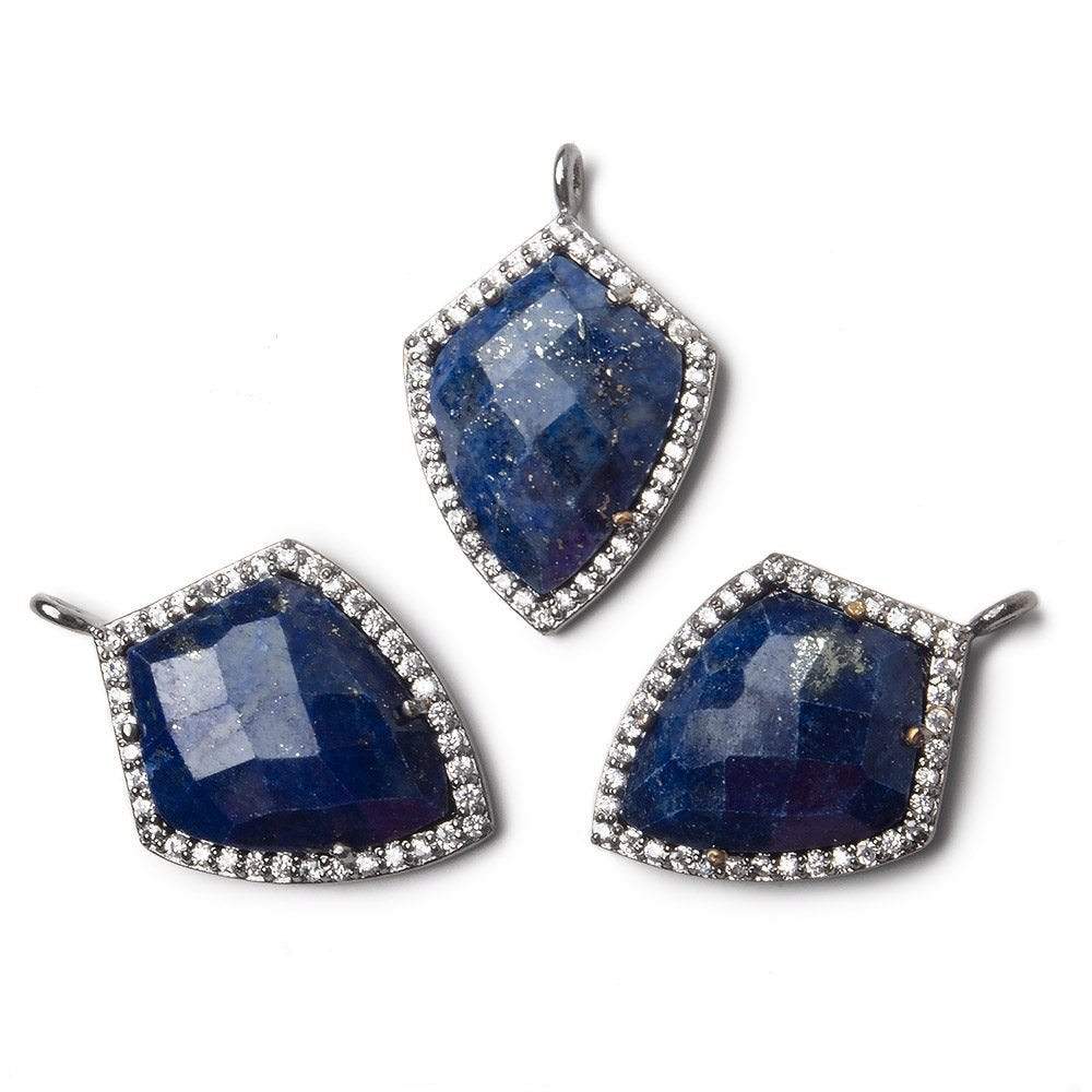 19.5x15mm Black Gold Bezel White CZ and Lapis Lazuli Shield Pendant 1 focal piece