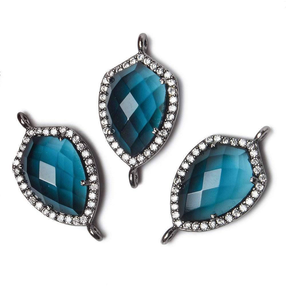 19.5x15mm Black Gold Bezel White CZ and London Blue Quartz Shield Connector 1 focal piece