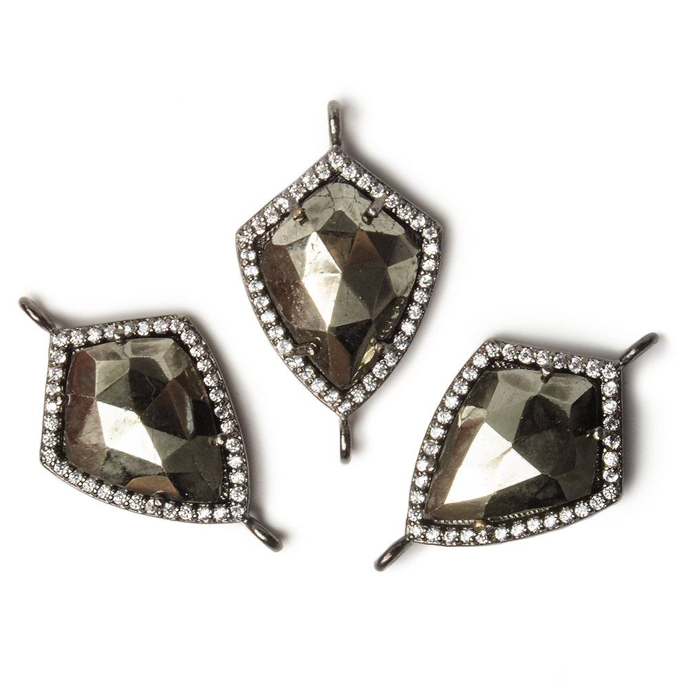 19.5x15mm Black Gold Bezel White CZ and Pyrite Shield Connector 1 focal piece