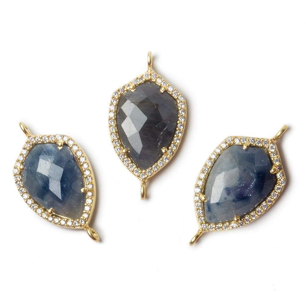 19.5x15mm Vermeil Bezel CZ and Blue Sapphire Shield Connector 1 focal piece