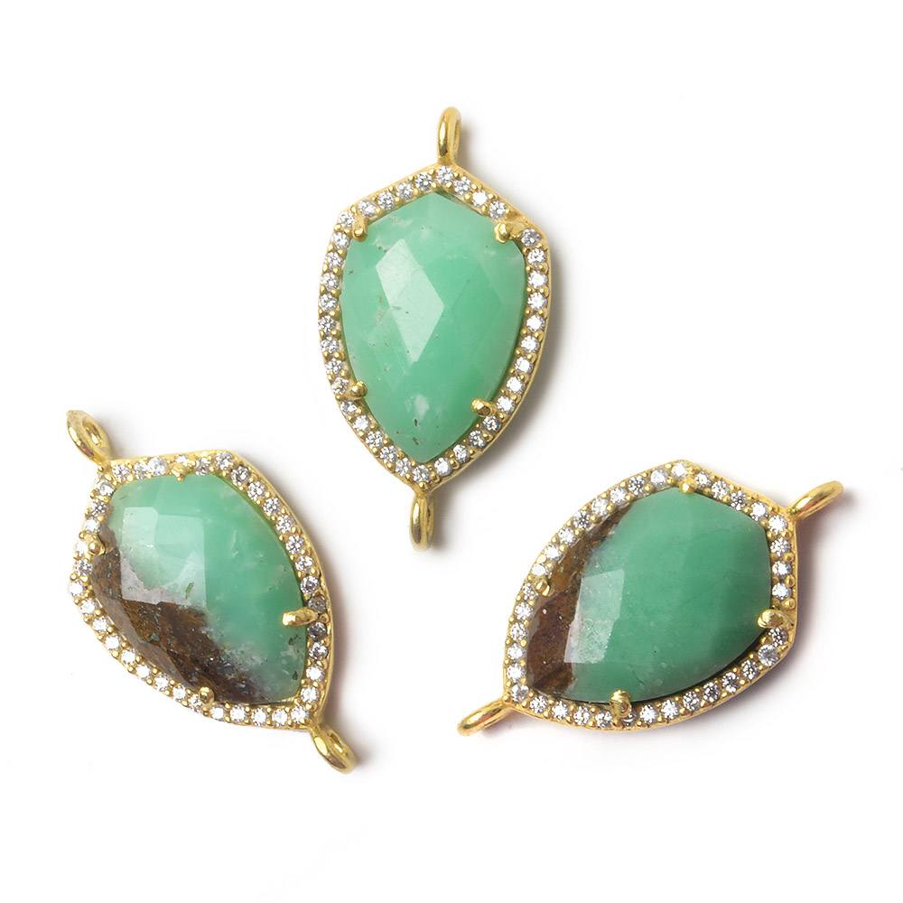 19.5x15mm Vermeil Bezel CZ and Chrysoprase & Matrix Shield Pendant 1 piece