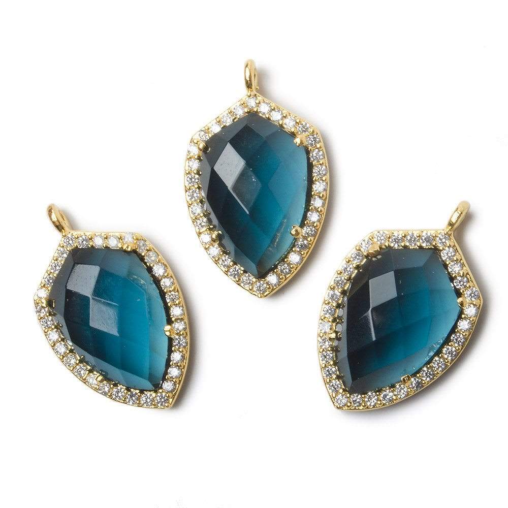 19.5x15mm Vermeil Bezel White CZ and London Blue Quartz Shield Pendant 1 piece