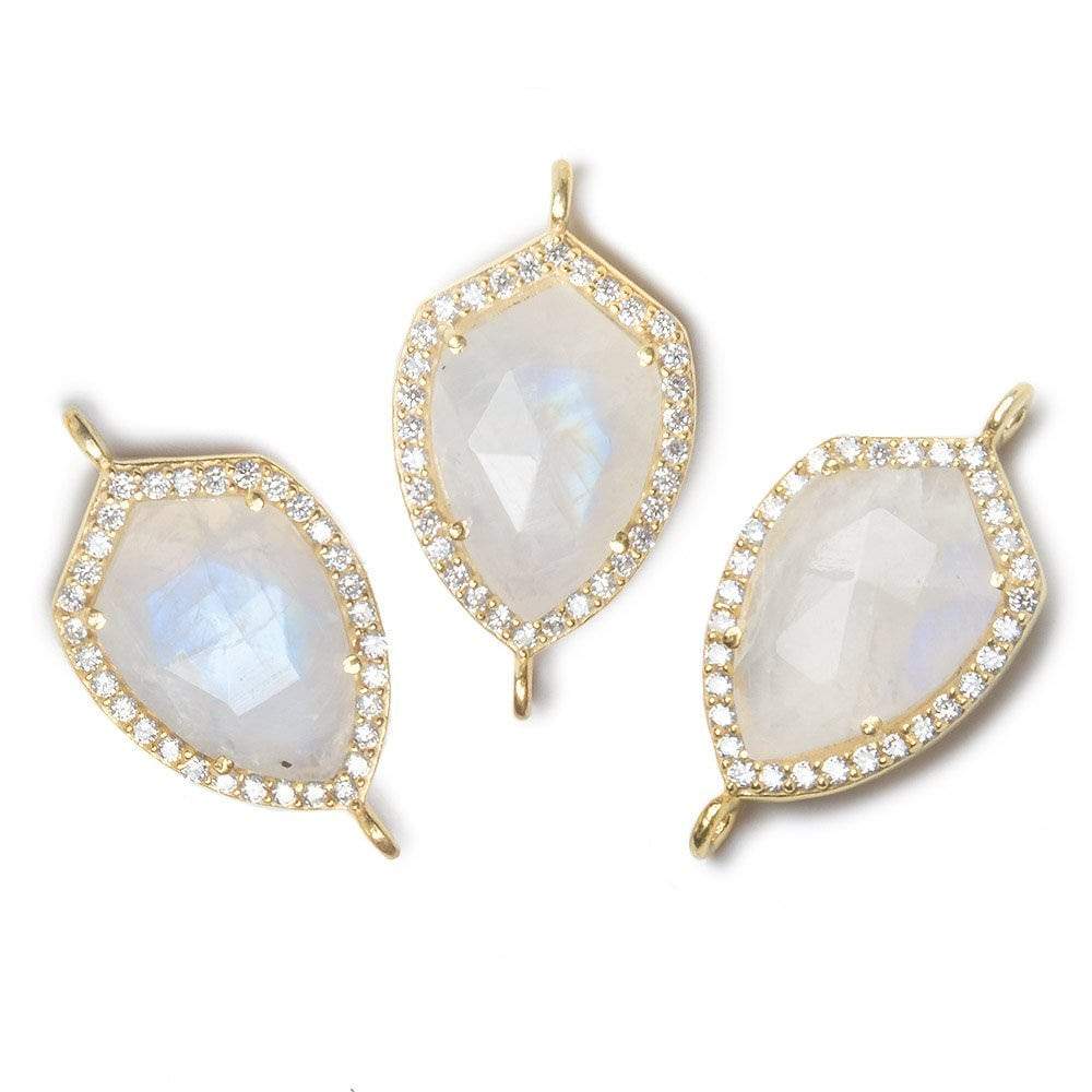 19.5x15mm Vermeil Bezel CZ and Rainbow Moonstone Shield Connector 1 piece