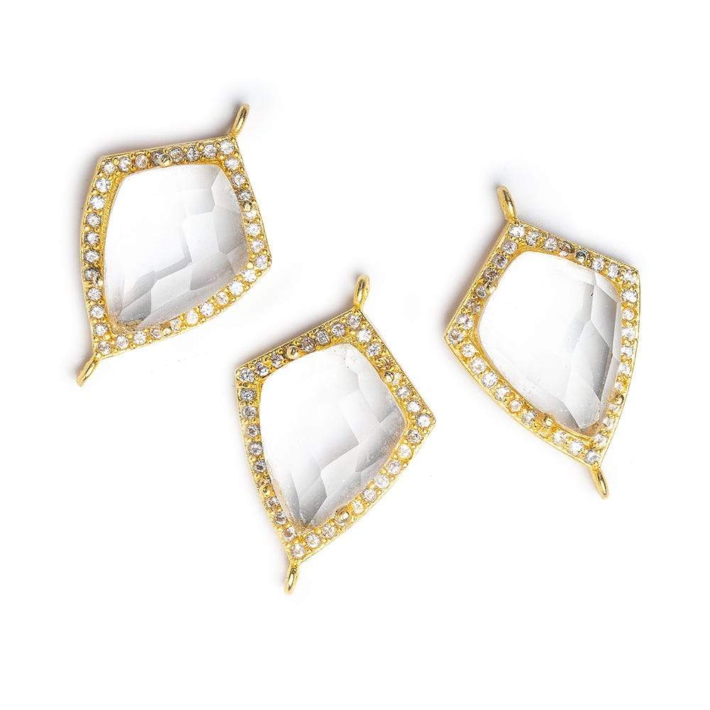 19.5x15mm Vermeil Bezel White CZ & Crystal Quartz Shield Connector 1 focal bead