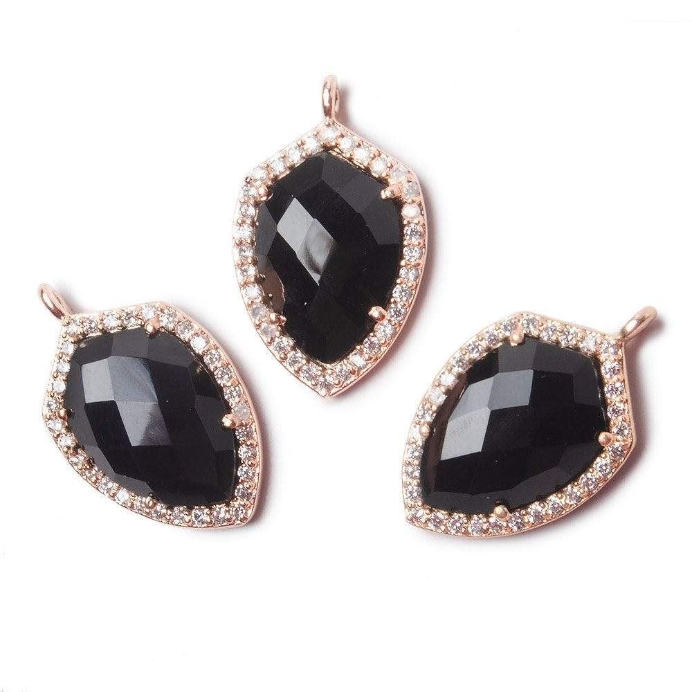 19.5x15mm Rose Gold Bezel White CZ and Black Chalcedony Shield Pendant 1 focal piece