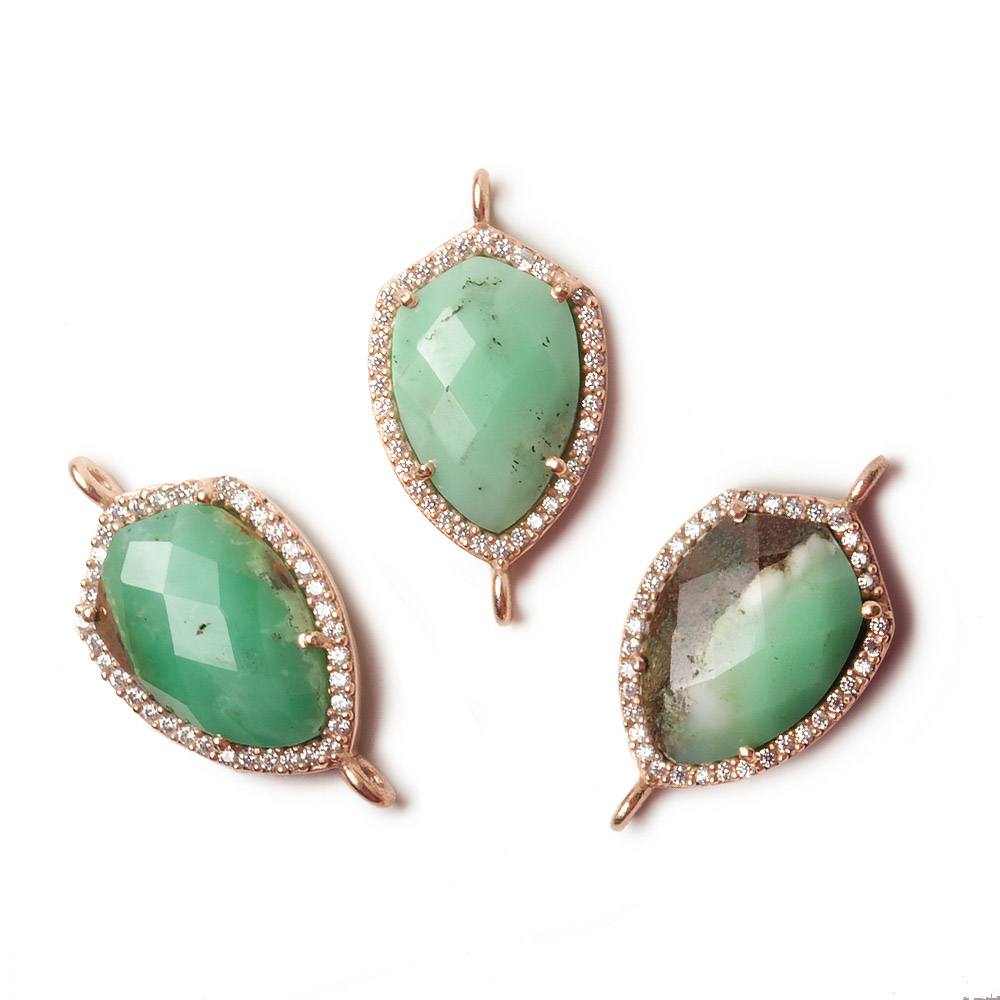 19.5x15mm Rose Gold Bezel White CZ and Chrysoprase & Matrix Shield Connector 1 focal piece