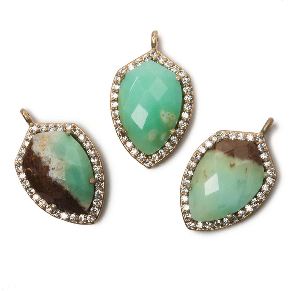19.5x15mm Rose Gold Bezel White CZ and Chrysoprase & Matrix Shield Pendant 1 focal piece