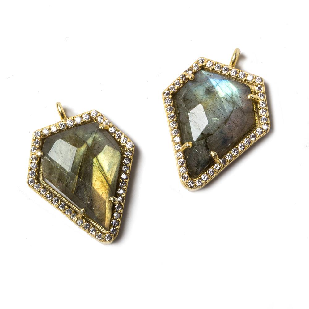 19.5x17mm Vermeil Bezeled White CZ & Labradorite Modified Shield Pendant 1 pc