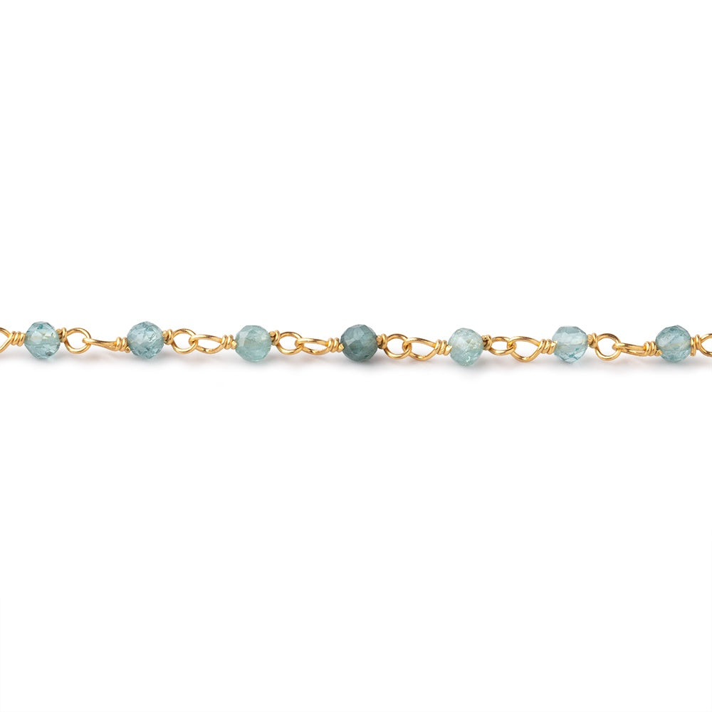 2.5mm Indicolite Tourmaline micro faceted rounds on Vermeil Chain