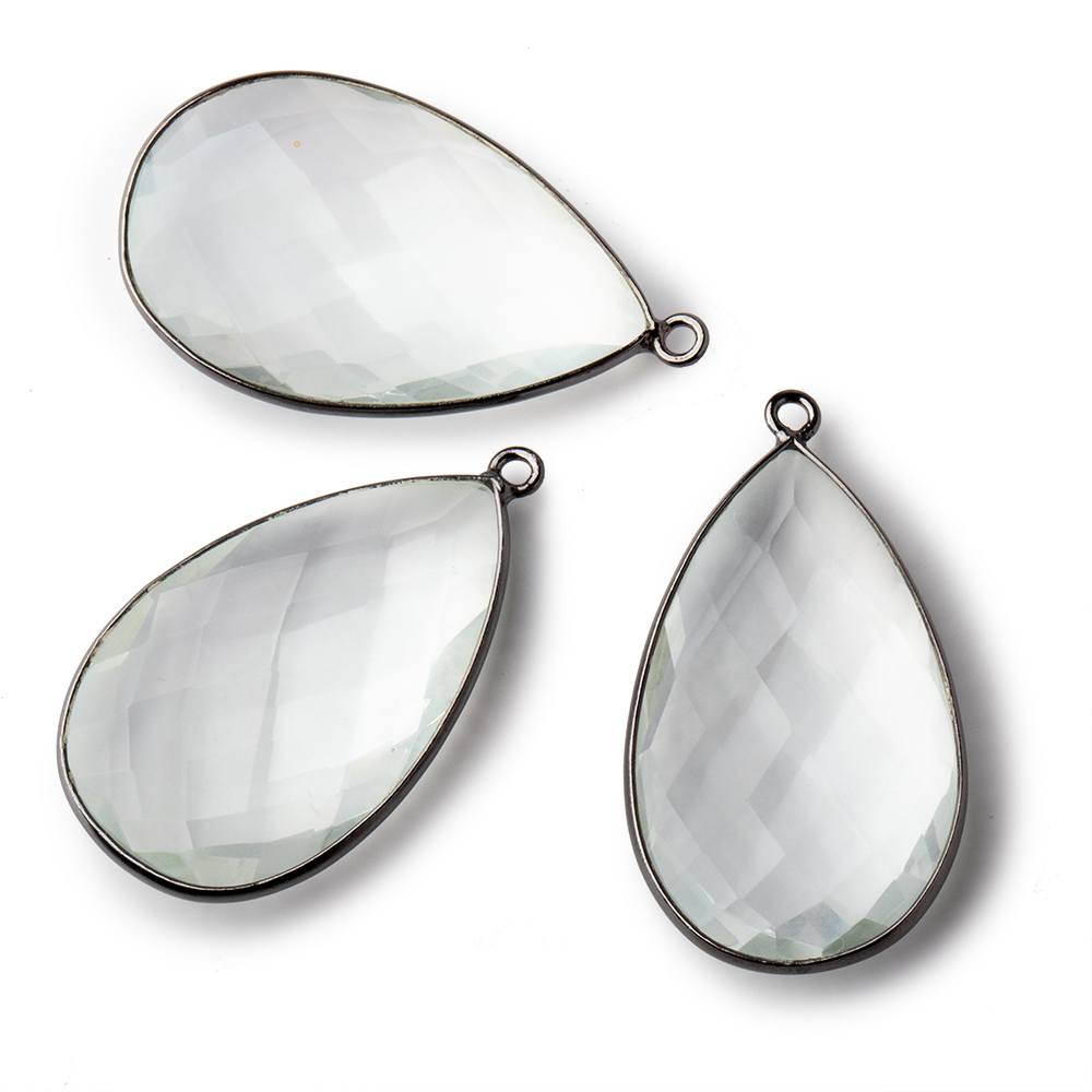 31x18mm Black Gold Bezeled Crystal Quartz faceted pear Pendant 1 piece