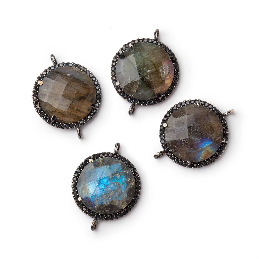 19mm Black Gold & Black CZ Bezel Labradorite Coin Connector 1 Focal