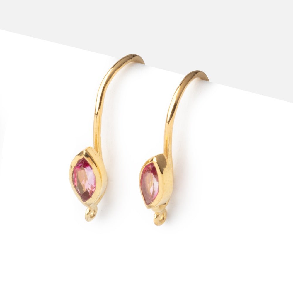 19mm Pink Topaz Marquise Ear Wire Set of 2 pieces