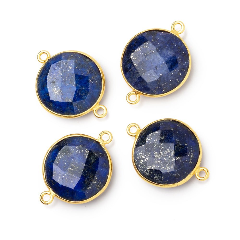 19mm Vermeil Bezel Lapis Lazuli Faceted Coin Connector 1 piece