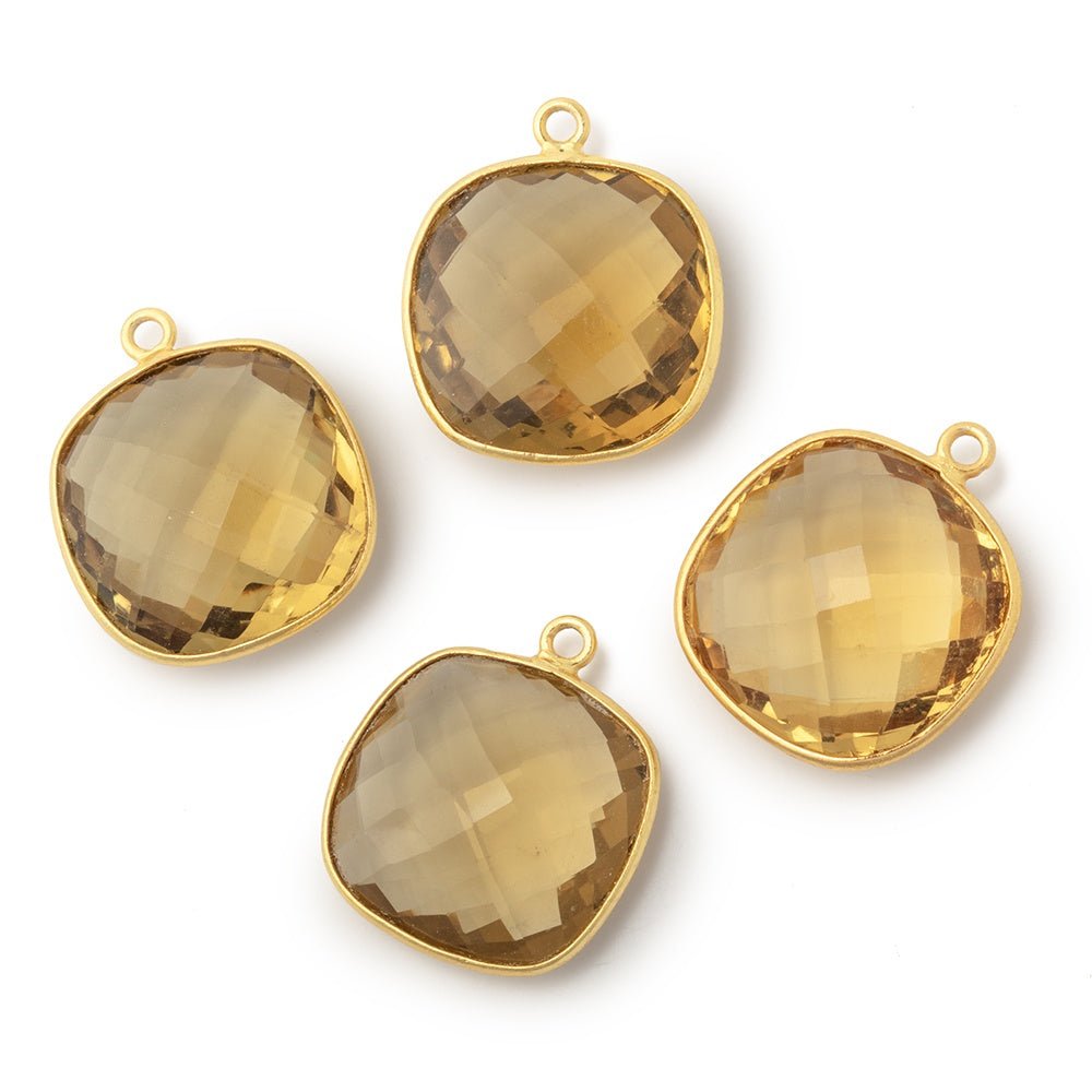 19mm Vermeil Bezel Whiskey Quartz Faceted Cushion Pendant 1 piece