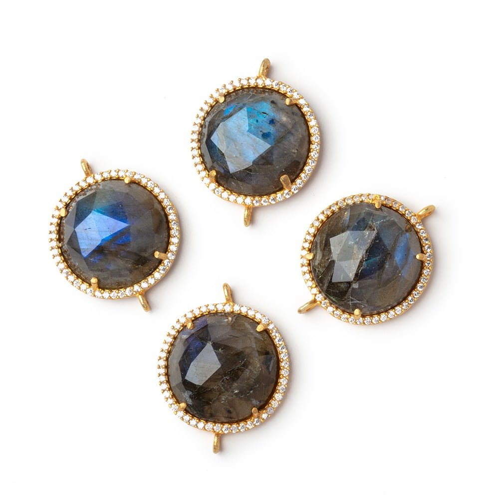 19mm Vermeil CZ Bezel Labradorite Coin Connector 1 Focal