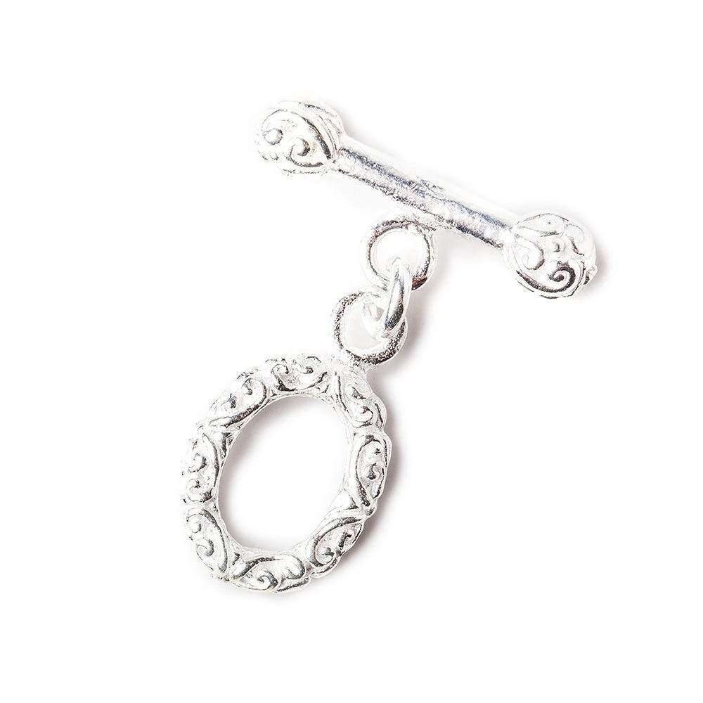 19x11mm Sterling Silver Toggle Oval Texture Design 1 piece
