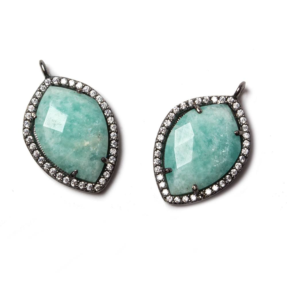 19x14mm Black Gold Bezeled White CZ & Amazonite Shield Pendant 1 pc