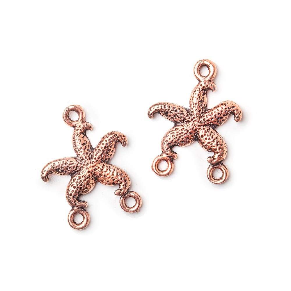 19x15mm Antiqued Copper Starfish 3 ring Drop Charm Set of 2