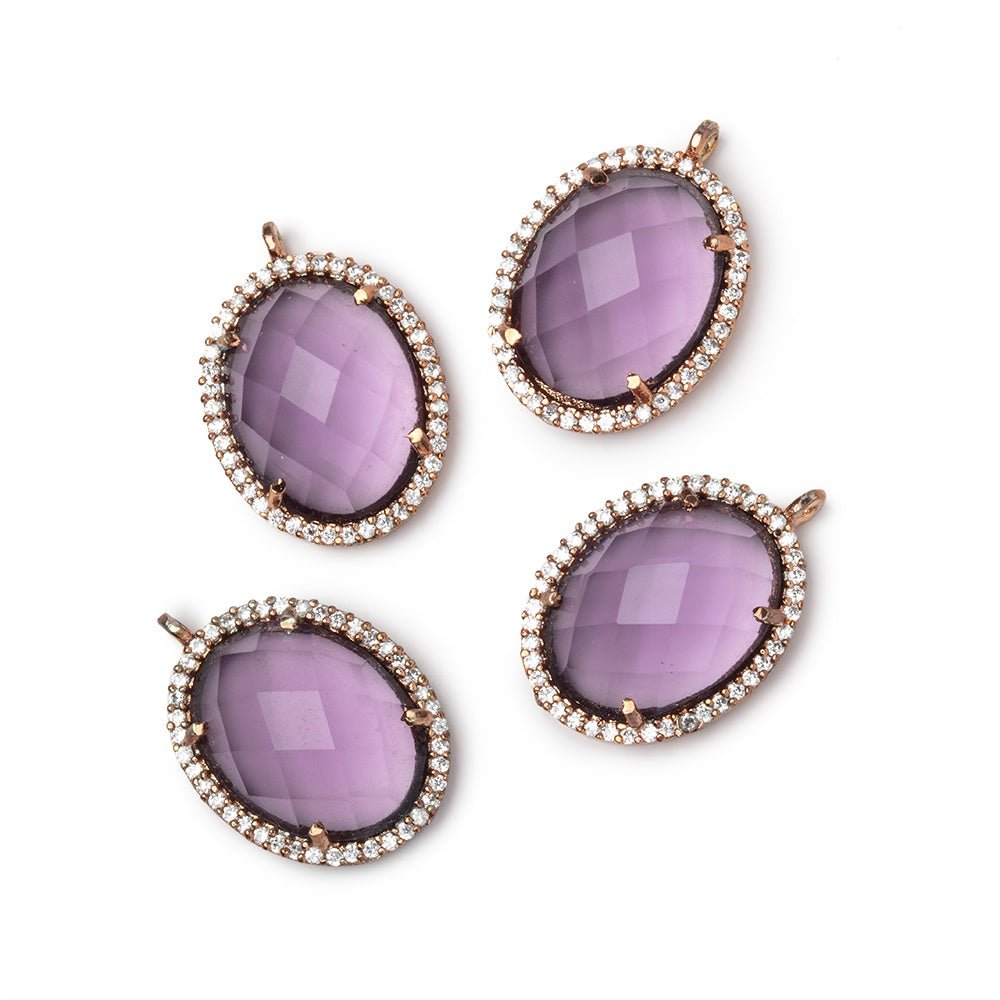 19x15mm Antiqued Rose Gold CZ Bezel Purple Hydro Quartz Oval Pendant 1 Focal