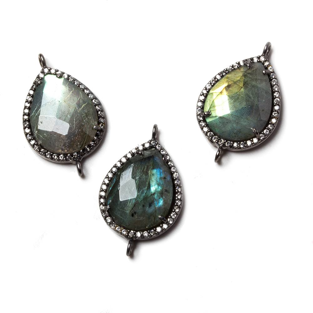 19x15mm Black Gold Bezeled CZ & Labradorite Pear East West Connector 1 pc
