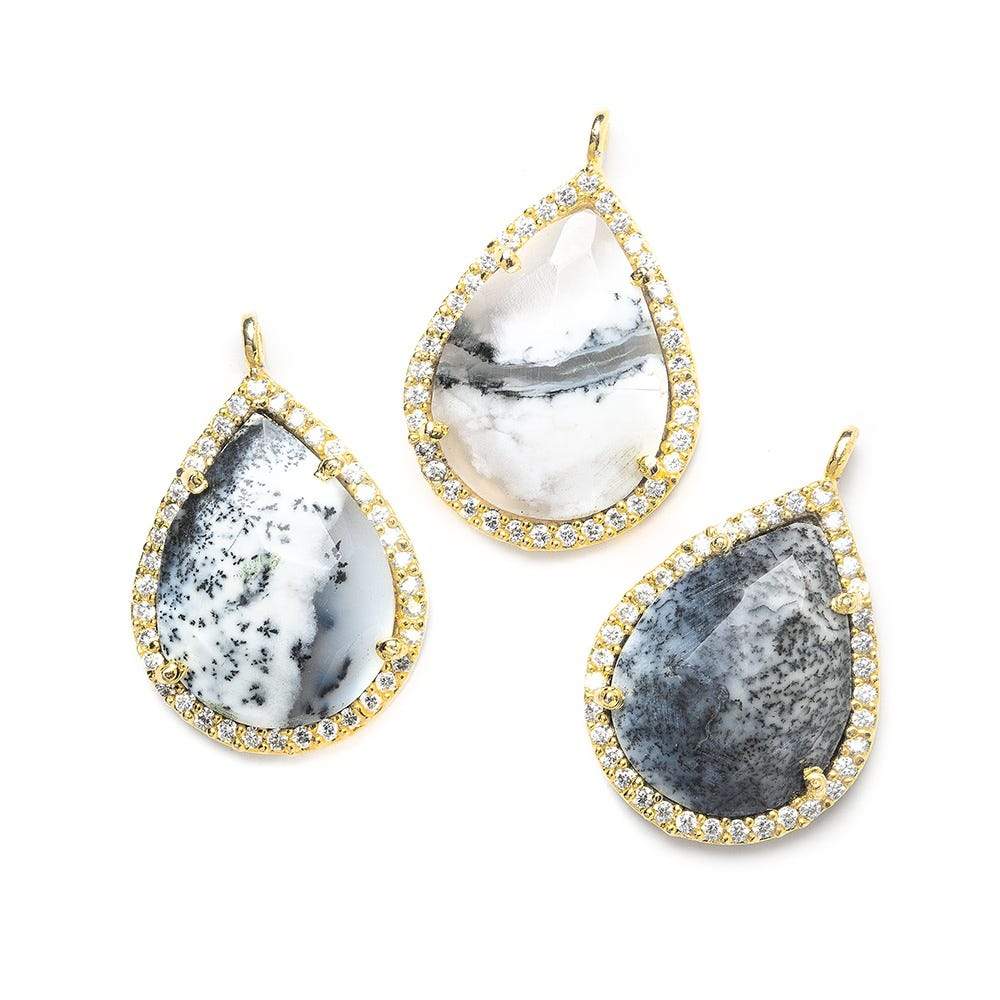 19x15mm Vermeil Bezeled White CZ and Dendritic Opal Pear Pendant 1 piece