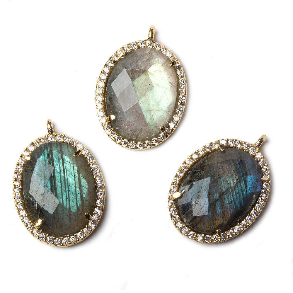 19x15mm Vermeil Bezeled White CZ and Labradorite Oval Pendant 1 piece