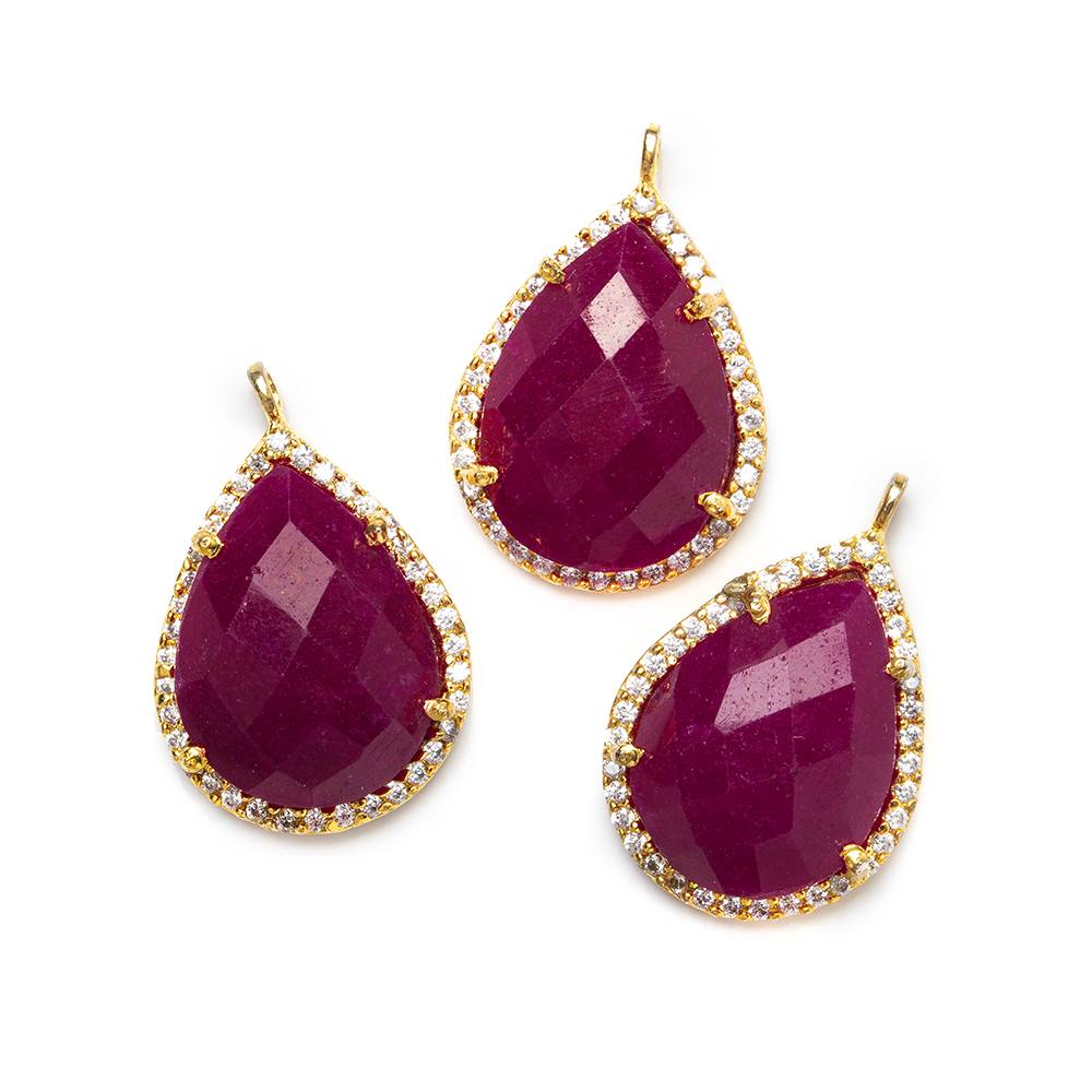 19x15mm Vermeil Bezeled White CZ and Red Aventurine Pear Pendant 1 piece