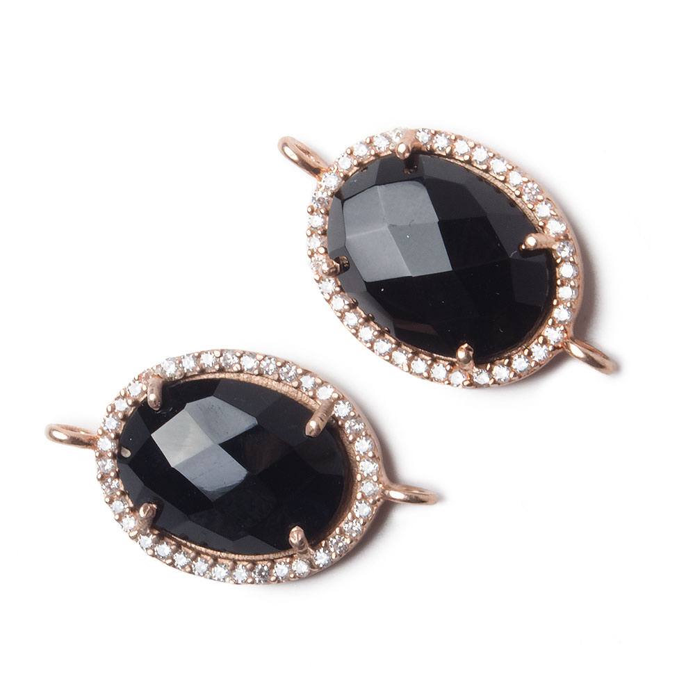 19x15mm Rose Gold Bezel White CZ and Black Chalcedony Oval Connector 1 piece